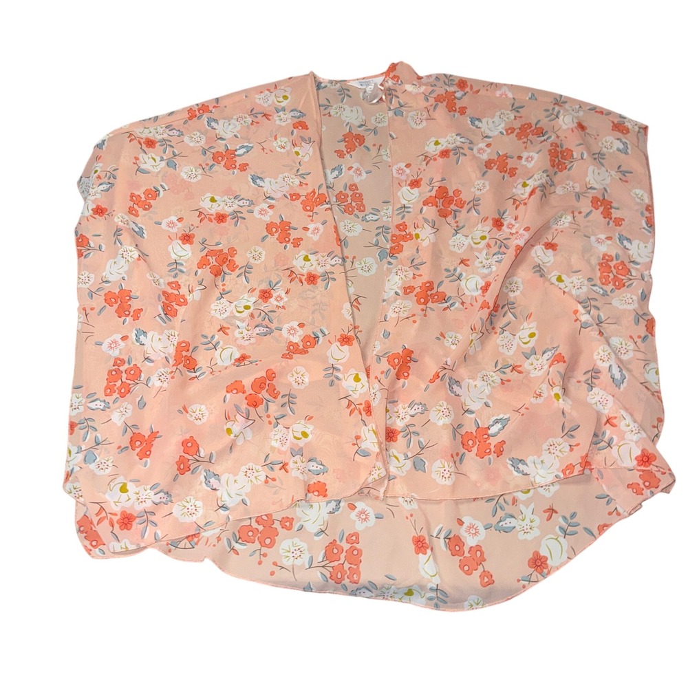 Market & Spruce Kimono XL Peach Floral Open Front Sheer Lightweight Cardigan